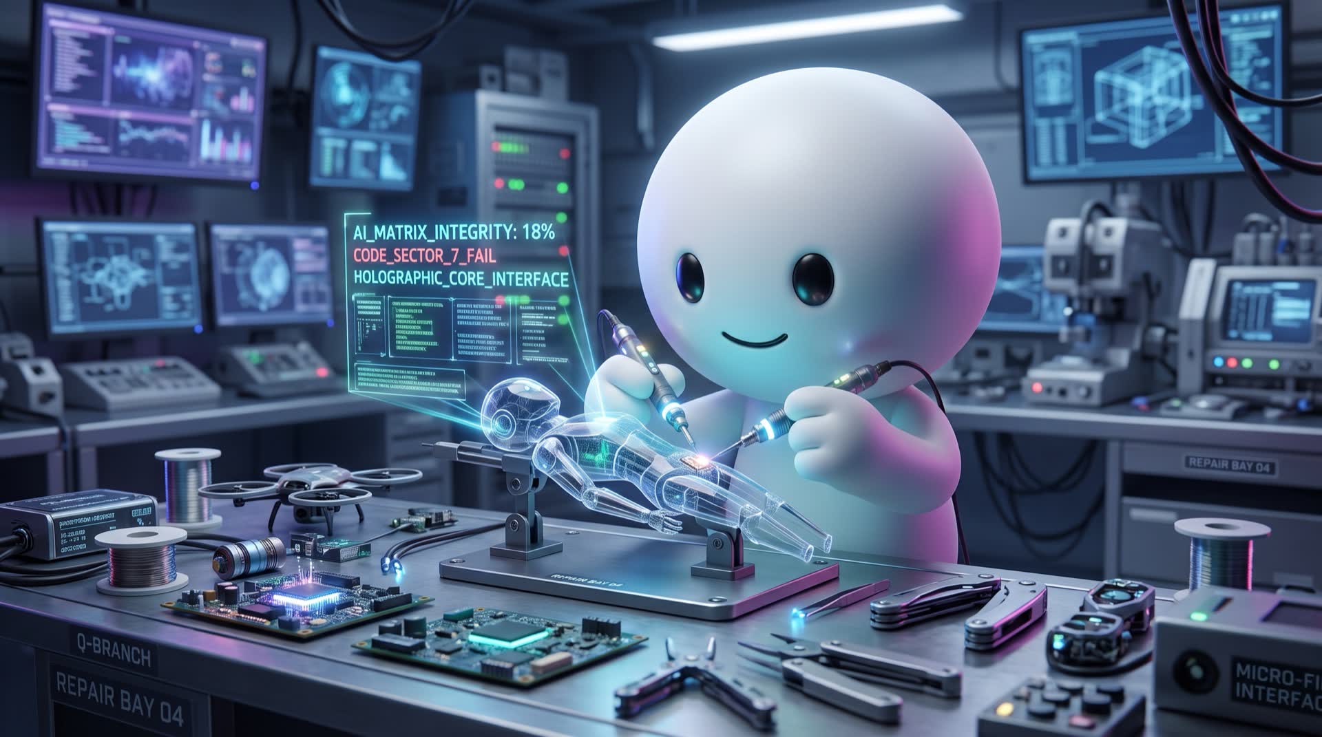 Muji répare un circuit électronique dans un laboratoire